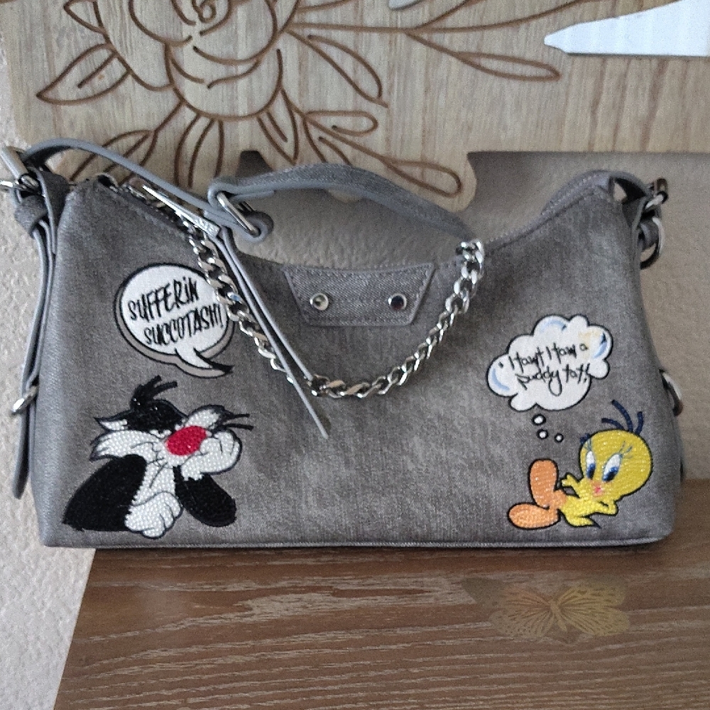 Aldo Gray Shoulder Bag with Cartoon Patches